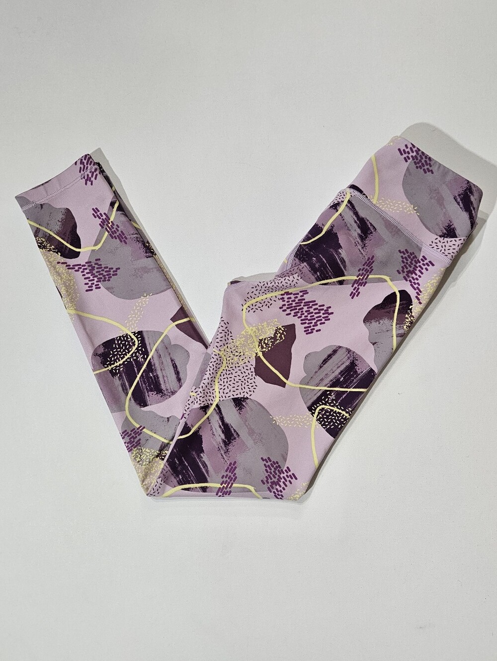 Athleta Girl Leggings XL (14) Pink Yellow Abstract High Rise Gym Activewear